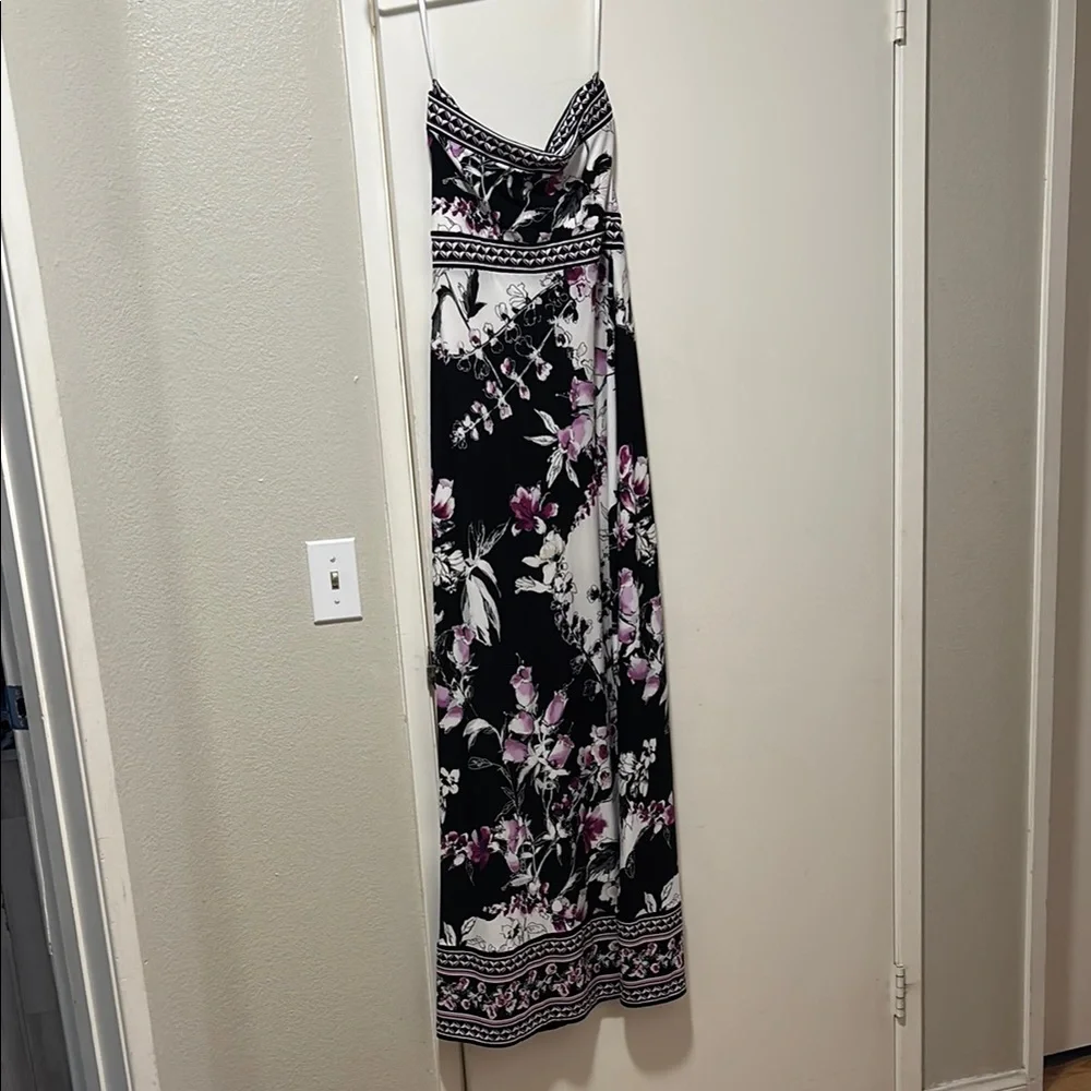 White House Black Market Floral Black and Purple Maxi Dress (form fitting) - Picture 2 of 4